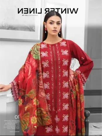 Mahi by Gulljee MG-10 -3 in Red Brown, luxury linen embroidered sleeves