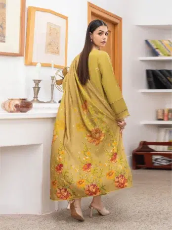 Mahi by Gulljee MG-11 -2, Desert color, exclusive embroidered linen set with zari dupatta.