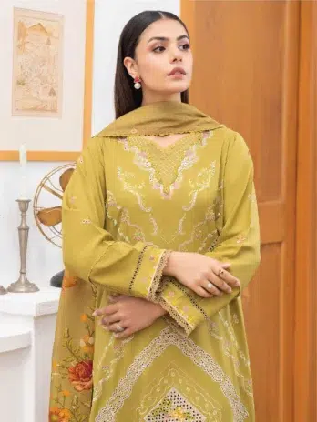 Mahi by Gulljee MG-11 -3, Desert color, 3-piece luxury embroidered linen set.