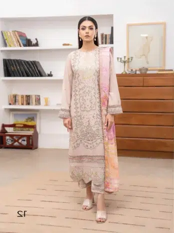 Mahi by Gulljee MG-12 -1, Dust Storm color, embroidered luxury linen front view.