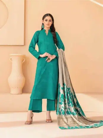 Mahzala By Tawakkal D-3728 -1, Teal, Exclusive Jacquard Leather Peach Outfit with Fancy Shawl
