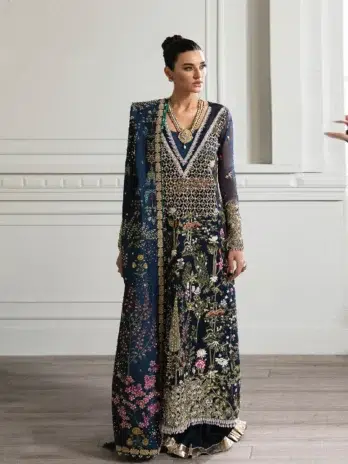 Majestic Cypress by Crimson D-02 -1 in blue color, showcasing the front design with intricate embroidery.