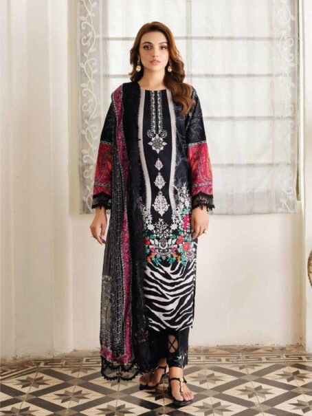 Range By Charizma Vol 2 CRN4-13 -1, Black color, printed lawn front view.