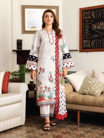 Range By Charizma Vol 2 CRN4-15 -1, Bianca color, printed lawn front view.