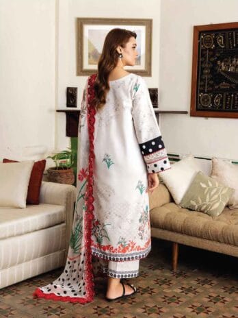 Range By Charizma Vol 2 CRN4-15 -2, Bianca color, printed lawn back and sleeves view.