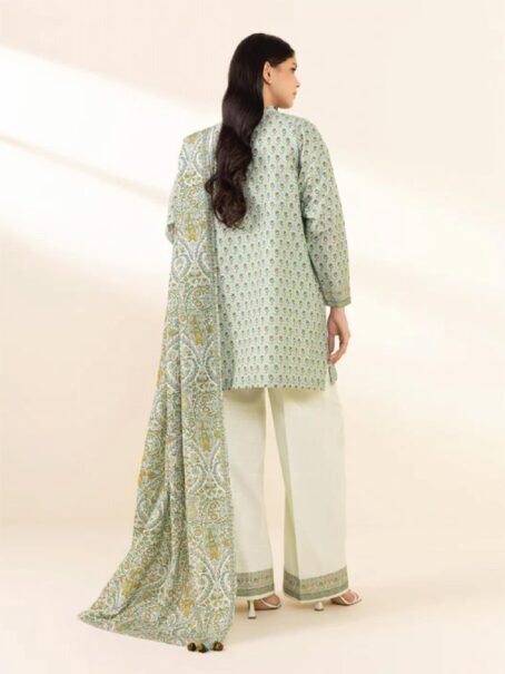 Sapphire Printed Khaddar D-01 -2, Aqua color, digital printed khaddar shirt back and sleeves view.