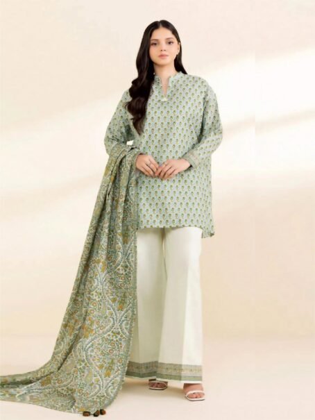 Sapphire Printed Khaddar D-01 -1, Aqua color, digital printed khaddar shirt front view.