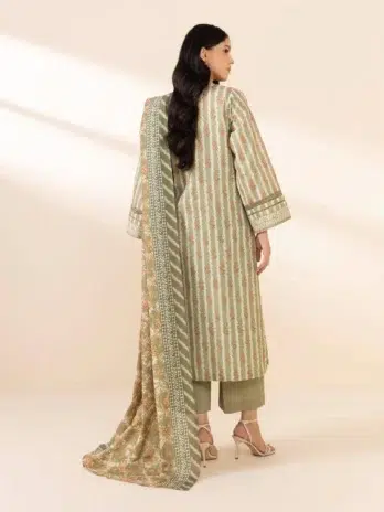 Sapphire Printed Khaddar D-02 -2, Beige color, digital printed khaddar shirt back and sleeves view.