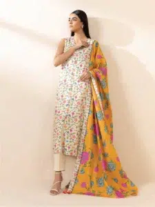 Sapphire Printed Khaddar D-08 -4, Ivory color, dyed khaddar trouser.