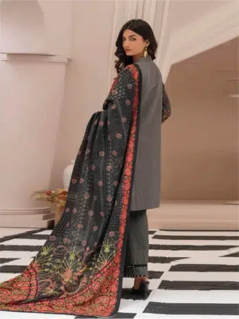 Selena by Zesh Textile SZT-01 - 2 in Sandstone color displaying the embroidered khaddar back with timeless artistry.