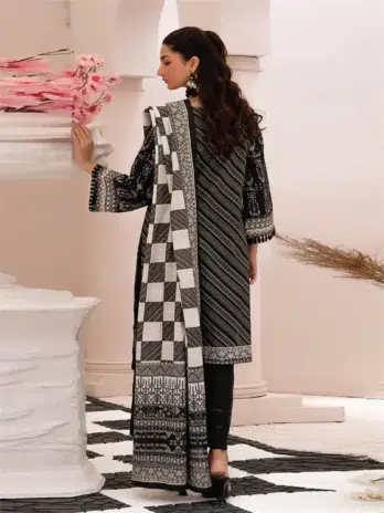 Selena by Zesh Textile SZT-06 - 2 in black color highlighting the dyed embroidered khaddar back with refined detailing.