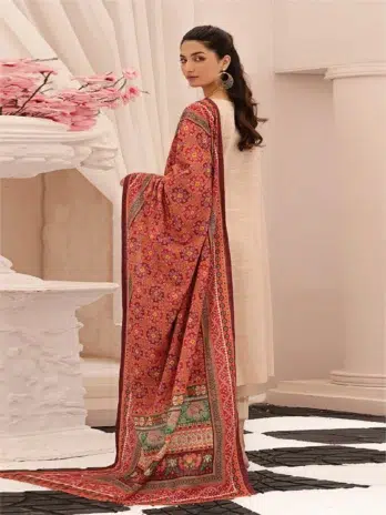 Selena by Zesh Textile SZT-08 - 2 in Vanilla color highlighting the dyed embroidered khaddar back with refined craftsmanship.