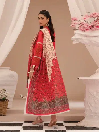 Selena by Zesh Textile SZT-09 - 2 in Rose Madder color highlighting the dyed embroidered khaddar back with refined craftsmanship