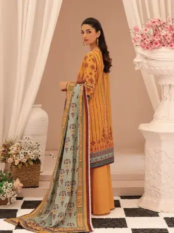 Selena by Zesh Textile SZT-10 - 2 in Brownish Orange color highlighting the dyed embroidered khaddar back with refined craftsmanship.