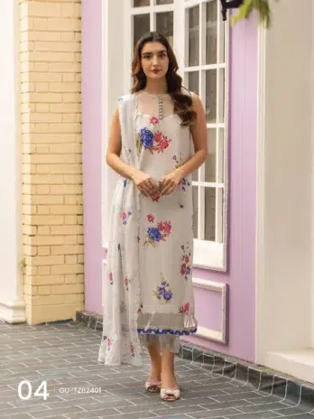 Tehzeeb by Gulljee D-04 -1, Heathered Grey, 3pcs unstitched Digital Printed Lawn.