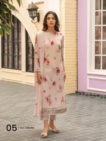 Tehzeeb by Gulljee D-05 -1 in Pinkish Grey, featuring a digital printed lawn embroidered front.