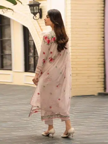 Tehzeeb by Gulljee D-05 -2 in Pinkish Grey, highlighting the digitally printed back and sleeves.