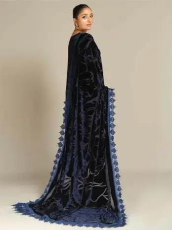 Tehzeeb by Riaz Arts TL-360 -2, Cinder color, Embroidered Leather Peach Shirt with Velvet Palachi Shawl and Plain Trouser.