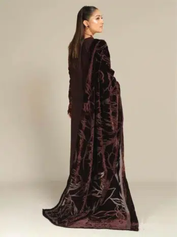 Tehzeeb by Riaz Arts TL-361 -2, elegant Cork color unstitched embroidered leather peach fabric with velvet Palachi shawl and plain trouser.