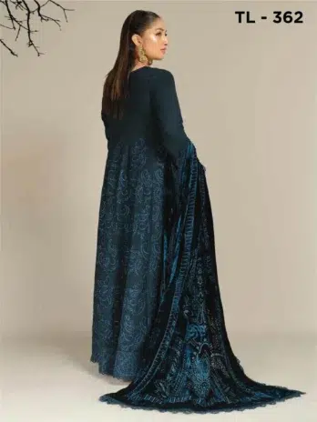 Tehzeeb by Riaz Arts TL-362-2 in Dark Slate Grey - Close-up of Embroidered Leather Peach Shirt