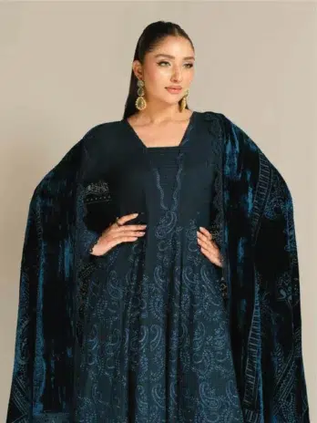 Tehzeeb by Riaz Arts TL-362-3 in Dark Slate Grey - Velvet Palachi Shawl Detail