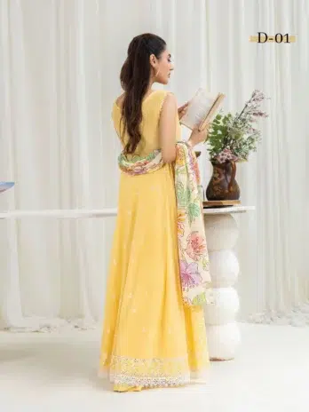 Detailed close-up of embroidery on Coco Cherry by Gulljee D-01 in Chalky color.