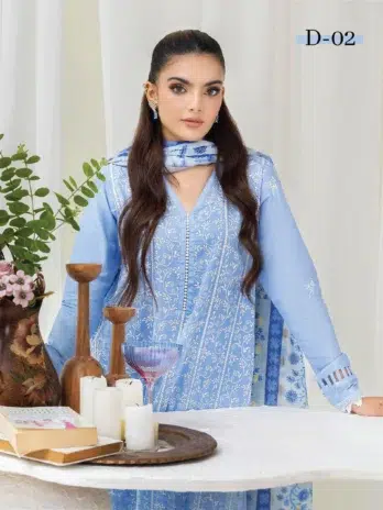 Close-up of embroidery details on Coco Cherry by Gulljee D-02 in Light Blue.