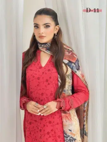 Embroidery close-up of Coco Cherry by Gulljee D-11 in Cardinal color