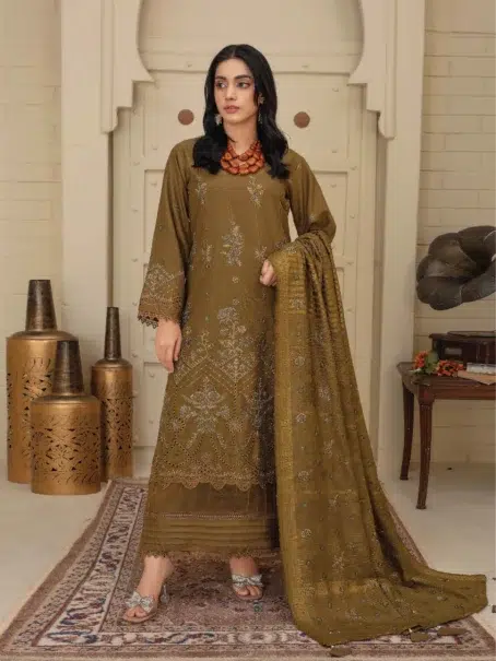 Front view of Dil E Naaz By Aalaya D-05 unstitched suit in Otter Brown color