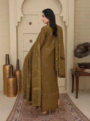 "Back design of Dil E Naaz By Aalaya D-05 unstitched outfit in Otter Brown"