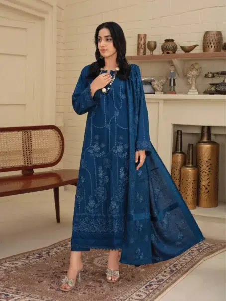 "Elegant front design of Dil E Naaz By Aalaya D-07 in Blue color"