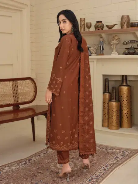 "Back view of Dil E Naaz By Aalaya D-08 in Brown embroidered fabric"