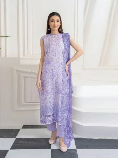 Elegant front view of Nora by Gulljee A-12 in Lavender Grey with intricate patterns