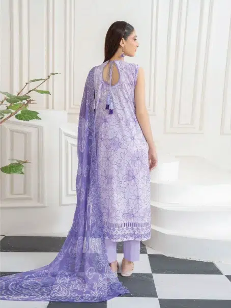 Back view of Nora by Gulljee A-12 highlighting its delicate embroidery in Lavender Grey