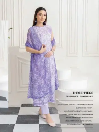 Close-up of Nora by Gulljee A-12 embroidered neckline in Lavender Grey