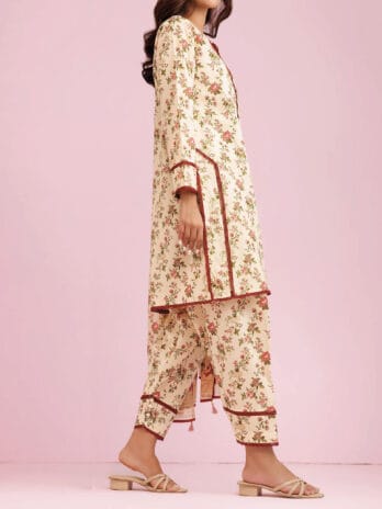 Orient Lawn Collection D-01 unstitched cream dress with matching dupatta design