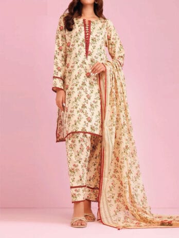 Orient Lawn Collection D-01 elegant unstitched cream dress front view