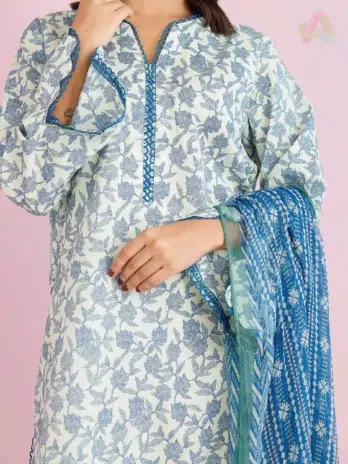 "Close-up of the embroidery details on Orient Lawn Collection D-04 in Light Blue color."