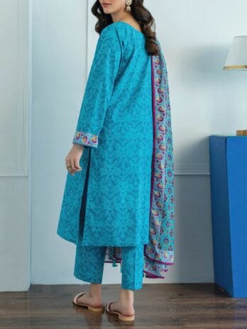 "Model showcasing Orient Lawn Collection D-06 in Eastern Blue color in a serene outdoor location."