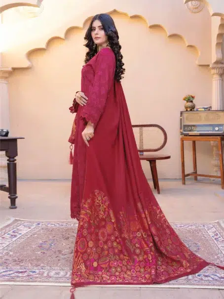 Draped look of Roniq By Riaz Arts D-03 in Rich Maroon jacquard fabric