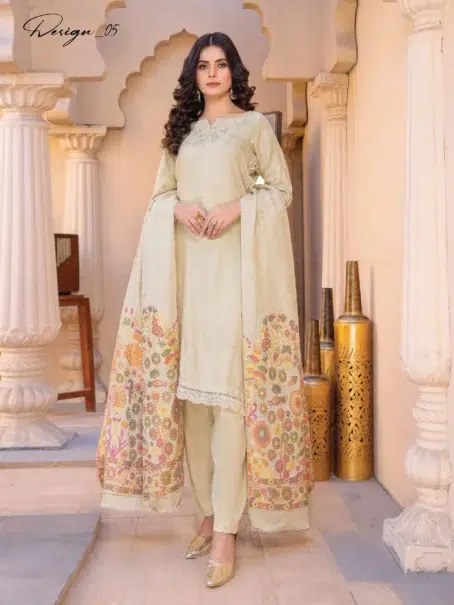 Roniq By Riaz Arts D-05 in Cream with luxurious jacquard pattern