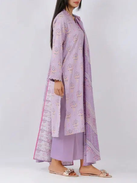 Model wearing Roshani By Saya 01A purple khaddar outfit