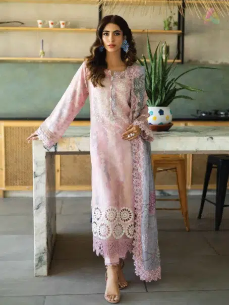 "Front view of Aafreen by Riaz Arts AF-159 lawn collection with intricate embroidery and elegant patterns."