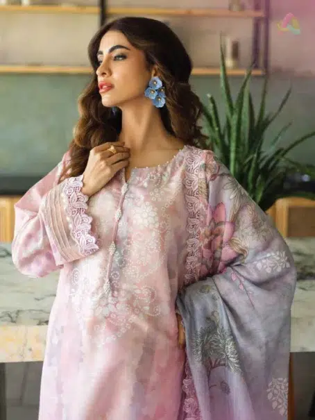 "Close-up of Aafreen by Riaz Arts AF-159 lawn collection highlighting intricate threadwork and embroidery."