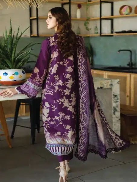 "Back view of Aafreen by Riaz Arts AF-160 lawn collection displaying subtle embroidery and fine fabric texture."