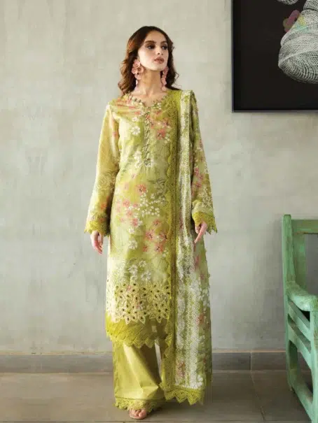 "Front view of Aafreen by Riaz Arts AF-162 embroidered lawn collection with intricate embroidery and premium fabric."