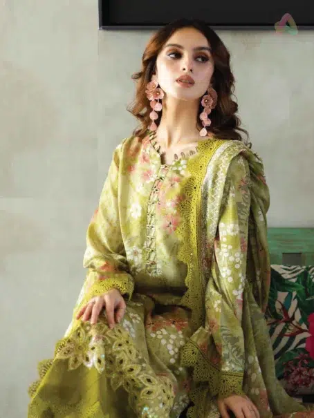 "Close-up of Aafreen by Riaz Arts AF-162 embroidered lawn collection highlighting fine threadwork and fabric texture."