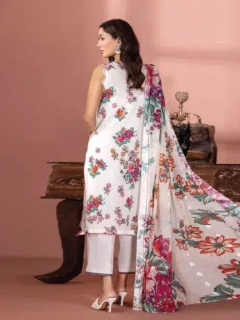 "Model wearing Banafsha by Gulljee D-03 in Grey Goose color styled in a serene outdoor setting."