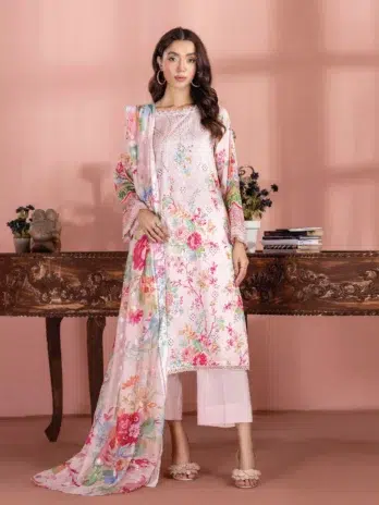 Front view of Banafsha by Gulljee D-05 in Pink Flare color with exquisite floral embroidery.