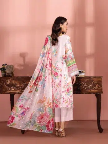 Model styled in Banafsha by Gulljee D-05 in Pink Flare color posing in a natural outdoor setting.